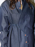 WILL cotton denim shirt with Mandarin collar, front view on model