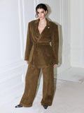 PAULINE corduroy double-breasted blazer with belt, large front view on model