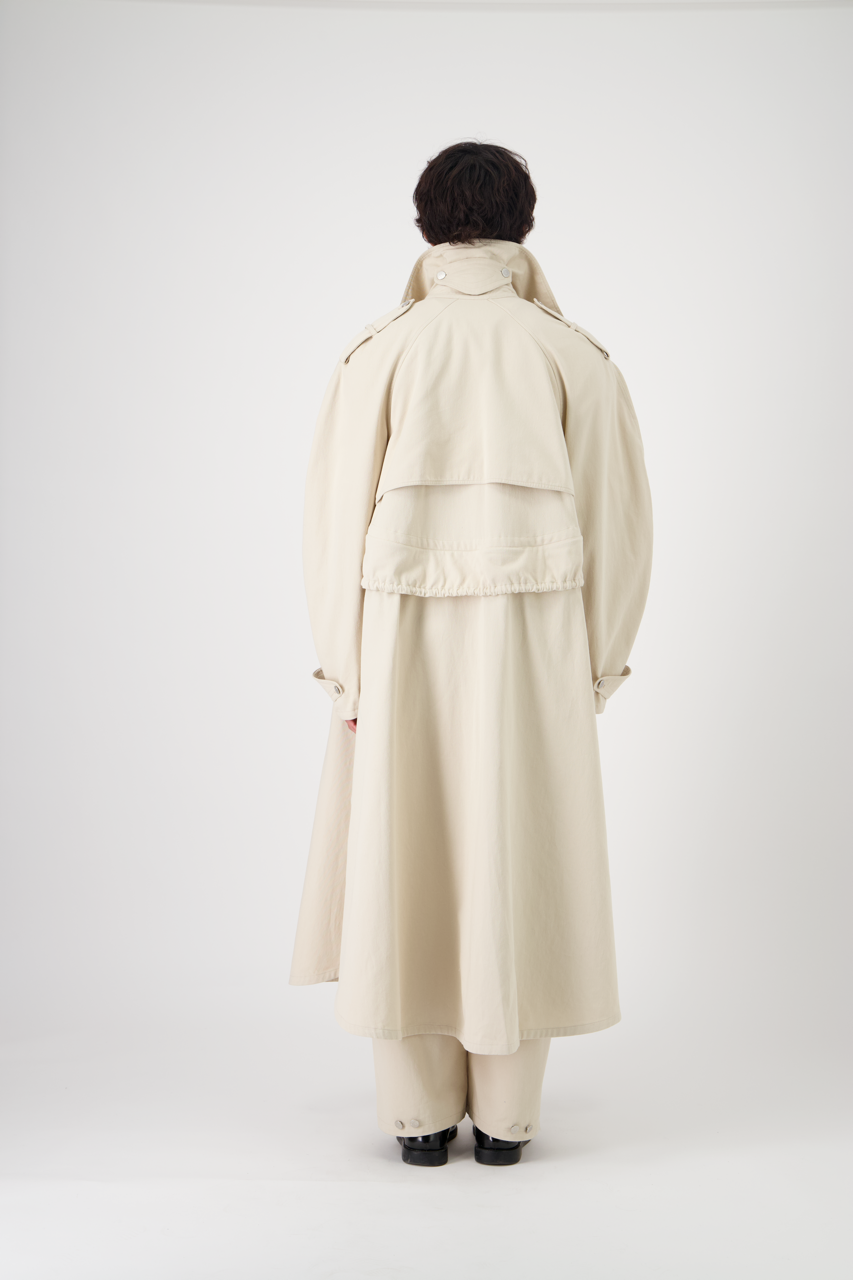 CARAVEL cotton gabardine trench coat, full-length back view on model