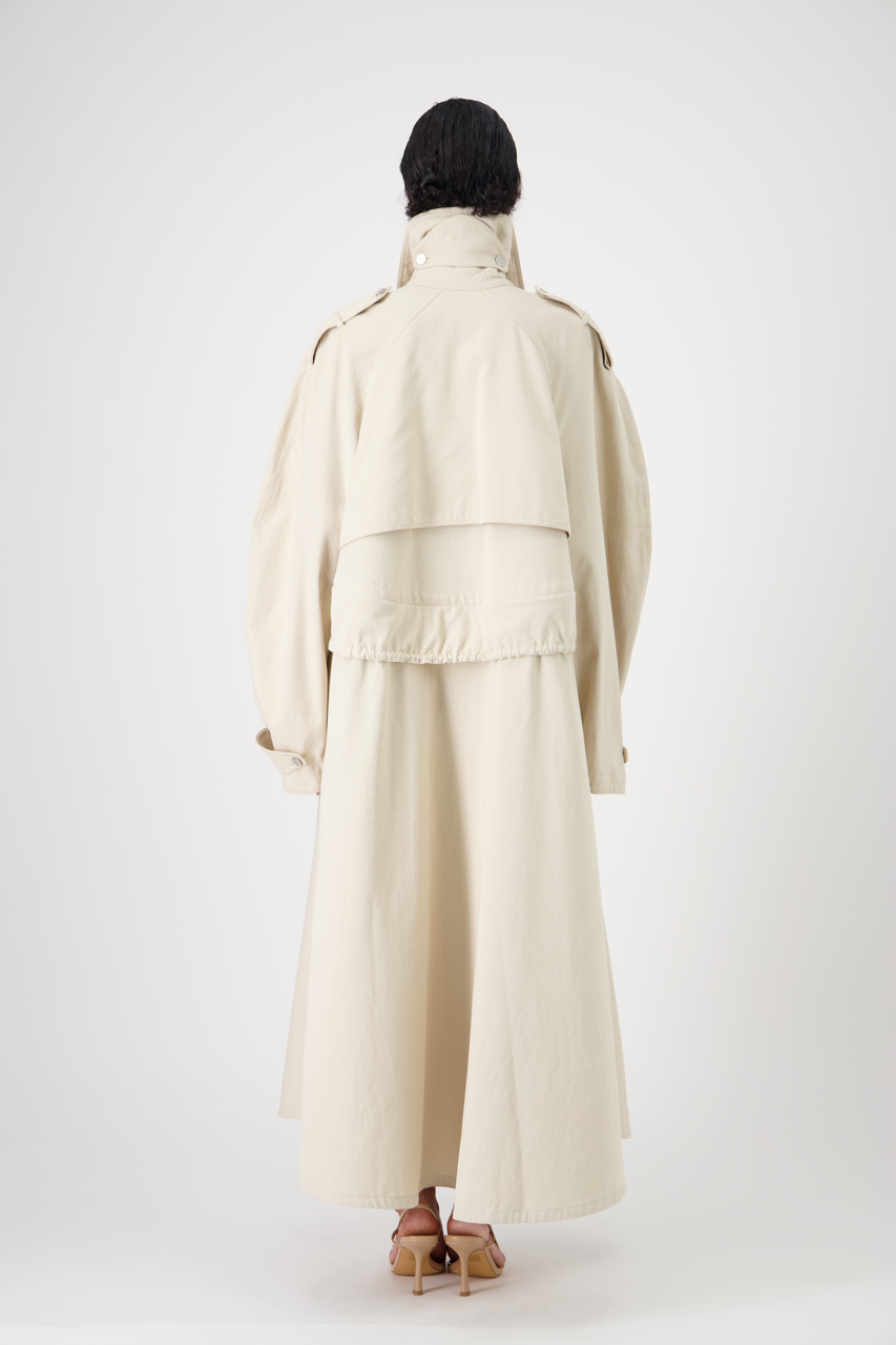 CARAVEL cotton gabardine trench coat, full-length back view on model