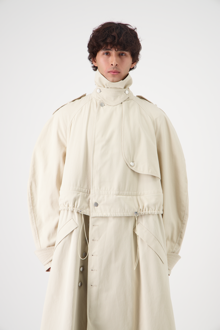 CARAVEL cotton gabardine trench coat, full-length front view on model