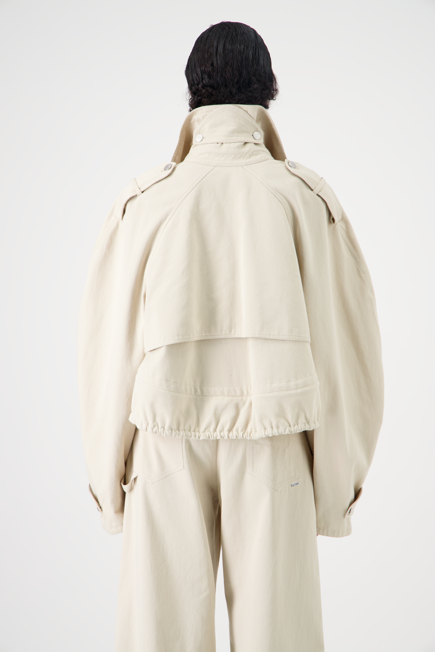 CARAVEL cotton gabardine trench coat, mid-length back view on model