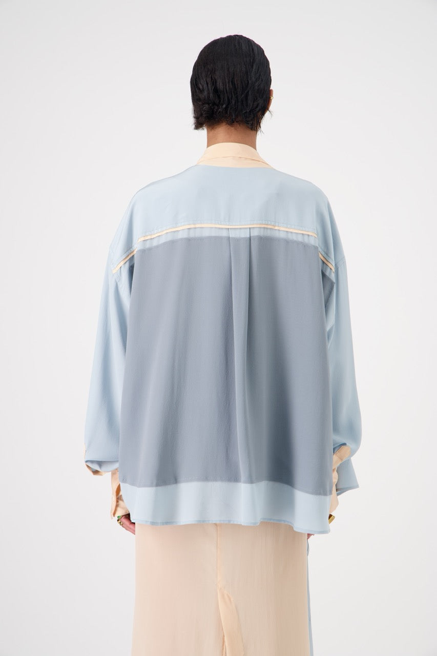 LAVA silk top with lavallière knot collar, back view on model