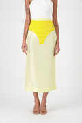 LENNA silk patchwork high-waisted skirt, front view on model, close view