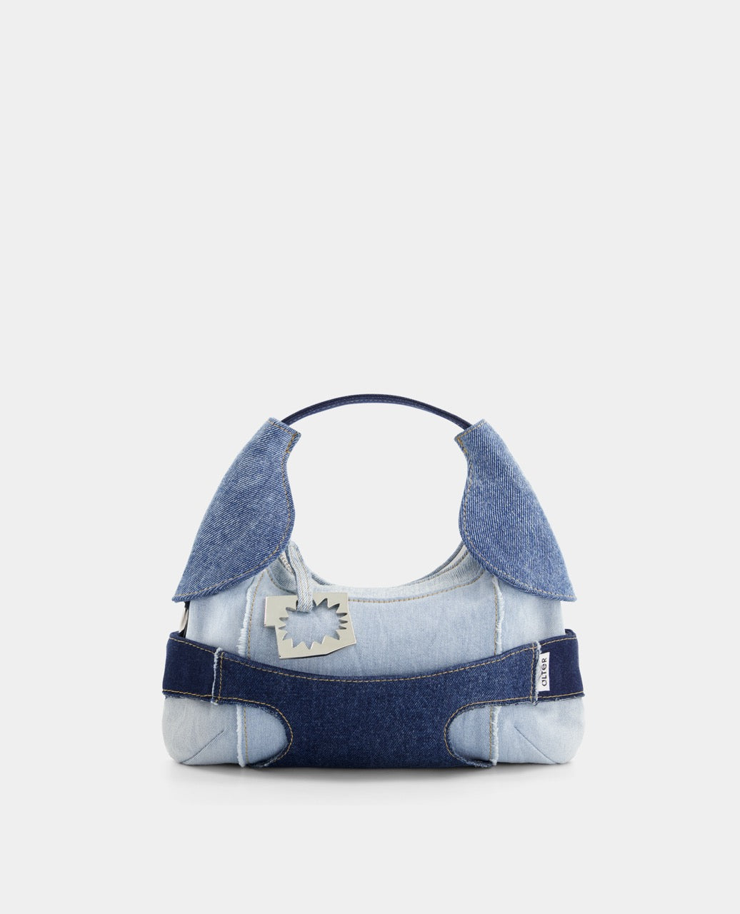 CULOTTE bag in denim, short-length handle, Alter Designs signature accessory, front view
