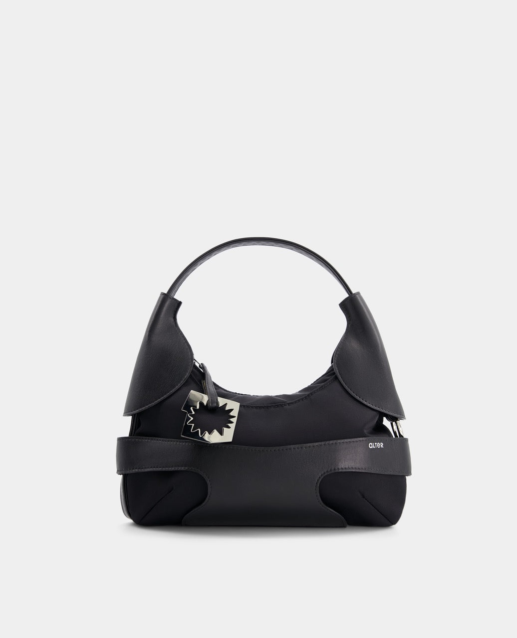 CULOTTE bag in black, short-length handle, Alter Designs signature accessory, front view