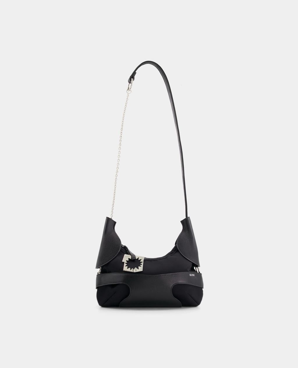 CULOTTE bag in black, long-length handle, Alter Designs signature accessory, front view