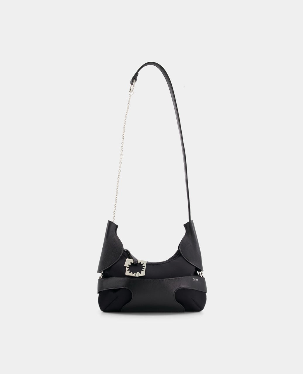CULOTTE bag in black, long-length handle, Alter Designs signature accessory, front view