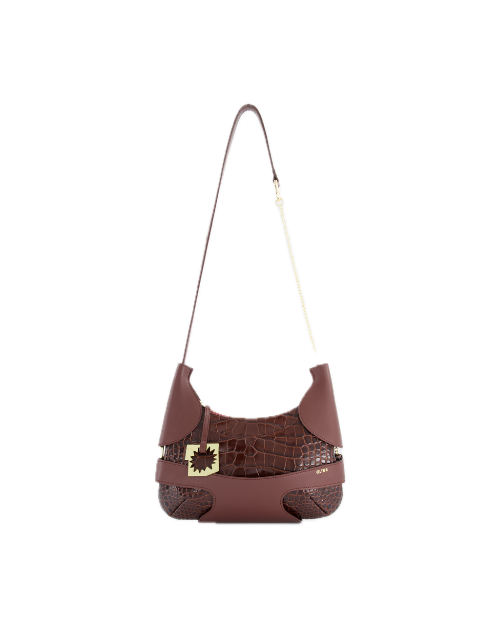 CULOTTE bag in leather, long-length handle, Alter Designs signature accessory, front view