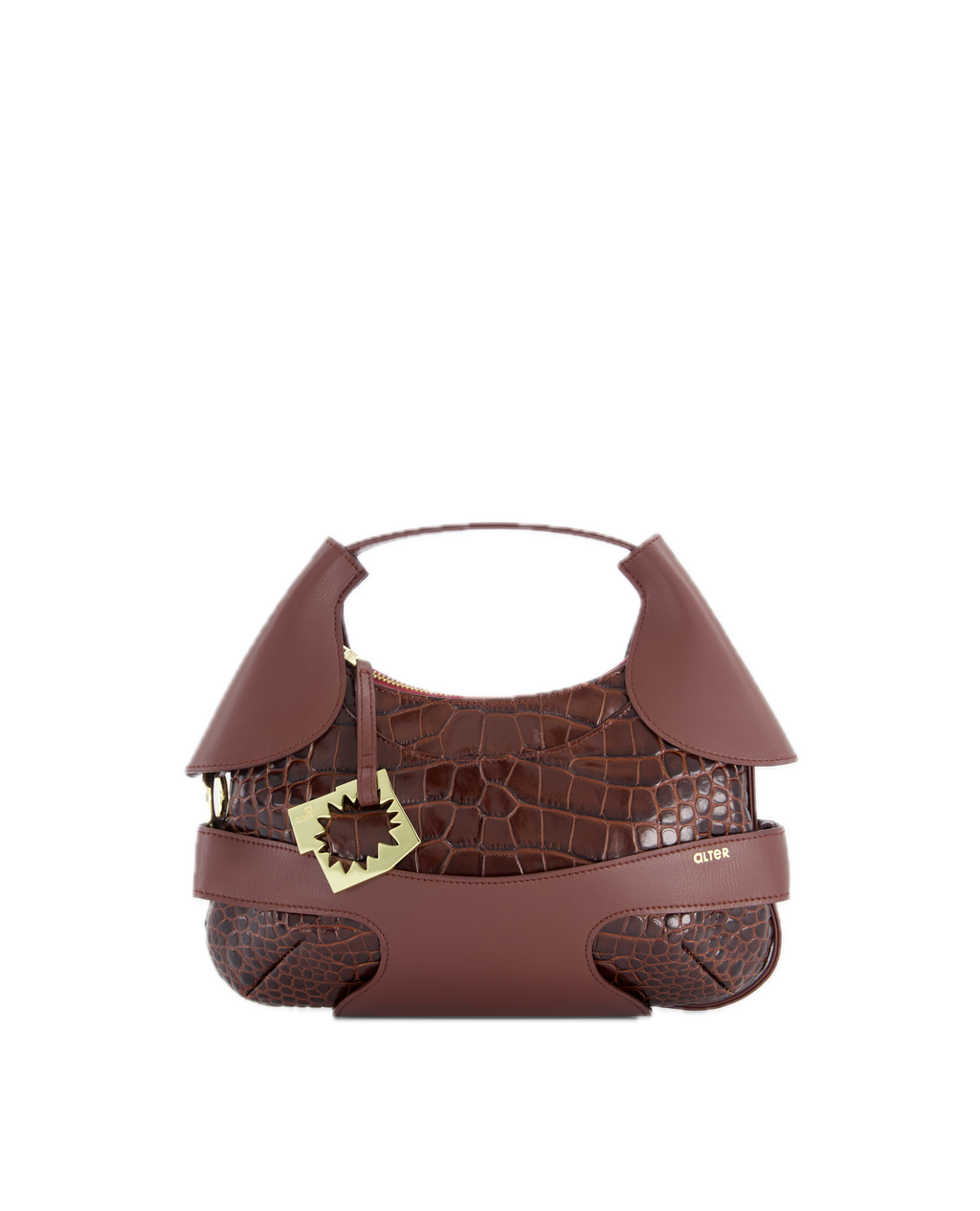 CULOTTE bag in leather, short-length handle, Alter Designs signature accessory, front view