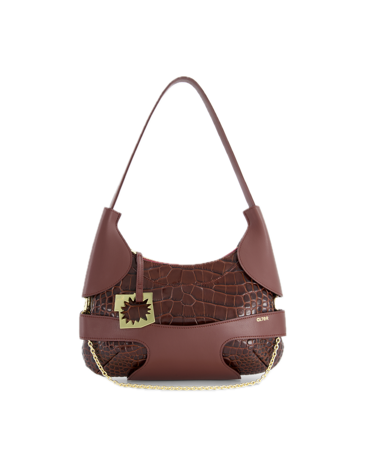 CULOTTE bag in leather, mid-length handle, Alter Designs signature accessory, front view