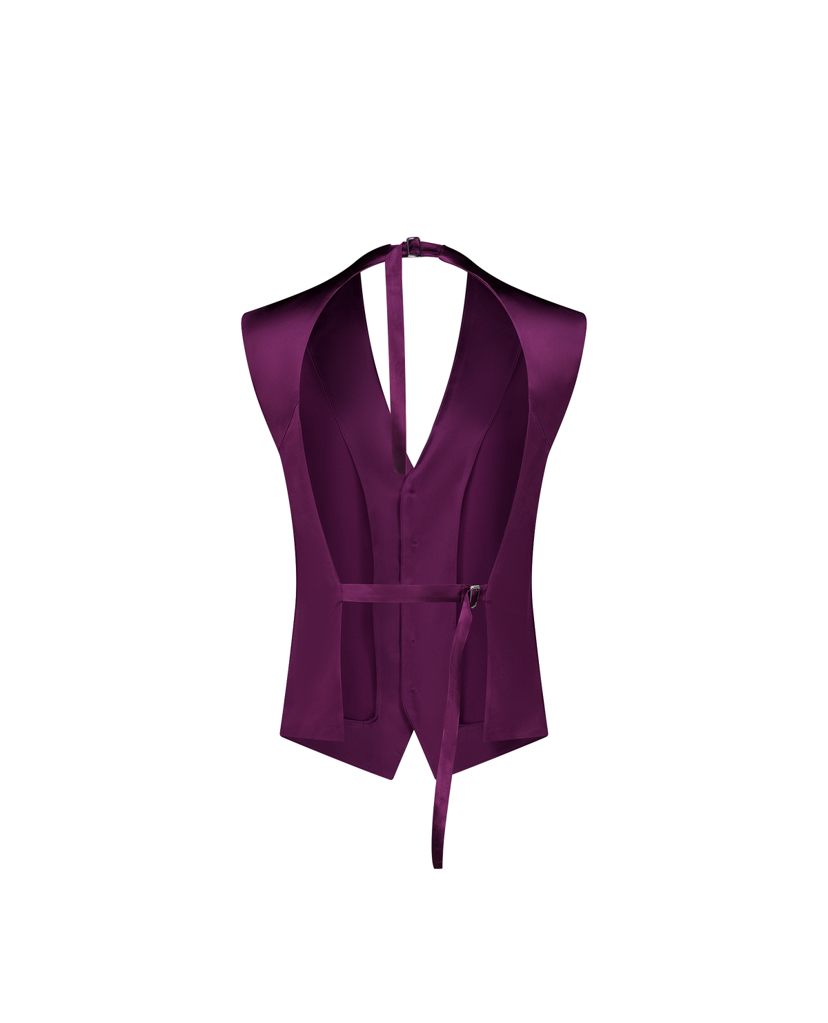 NICOLE viscose satin sleeveless suit jacket, backless, back view