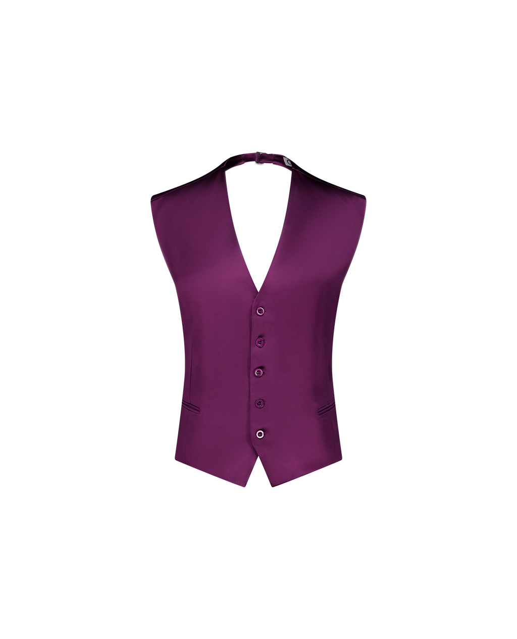 NICOLE viscose satin sleeveless suit jacket, backless, front view