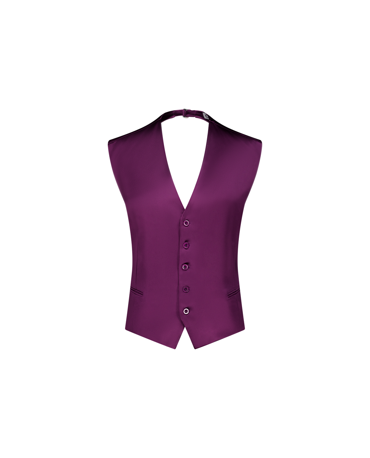 NICOLE viscose satin sleeveless suit jacket, backless, front view