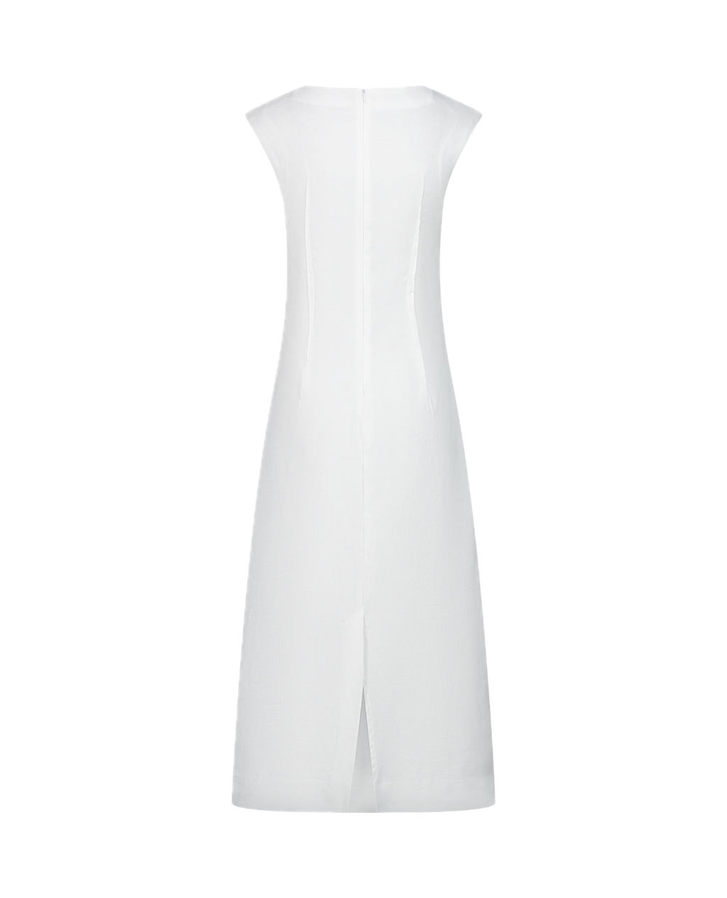 TANYA white textured cotton-linen canvas long dress, back view on model