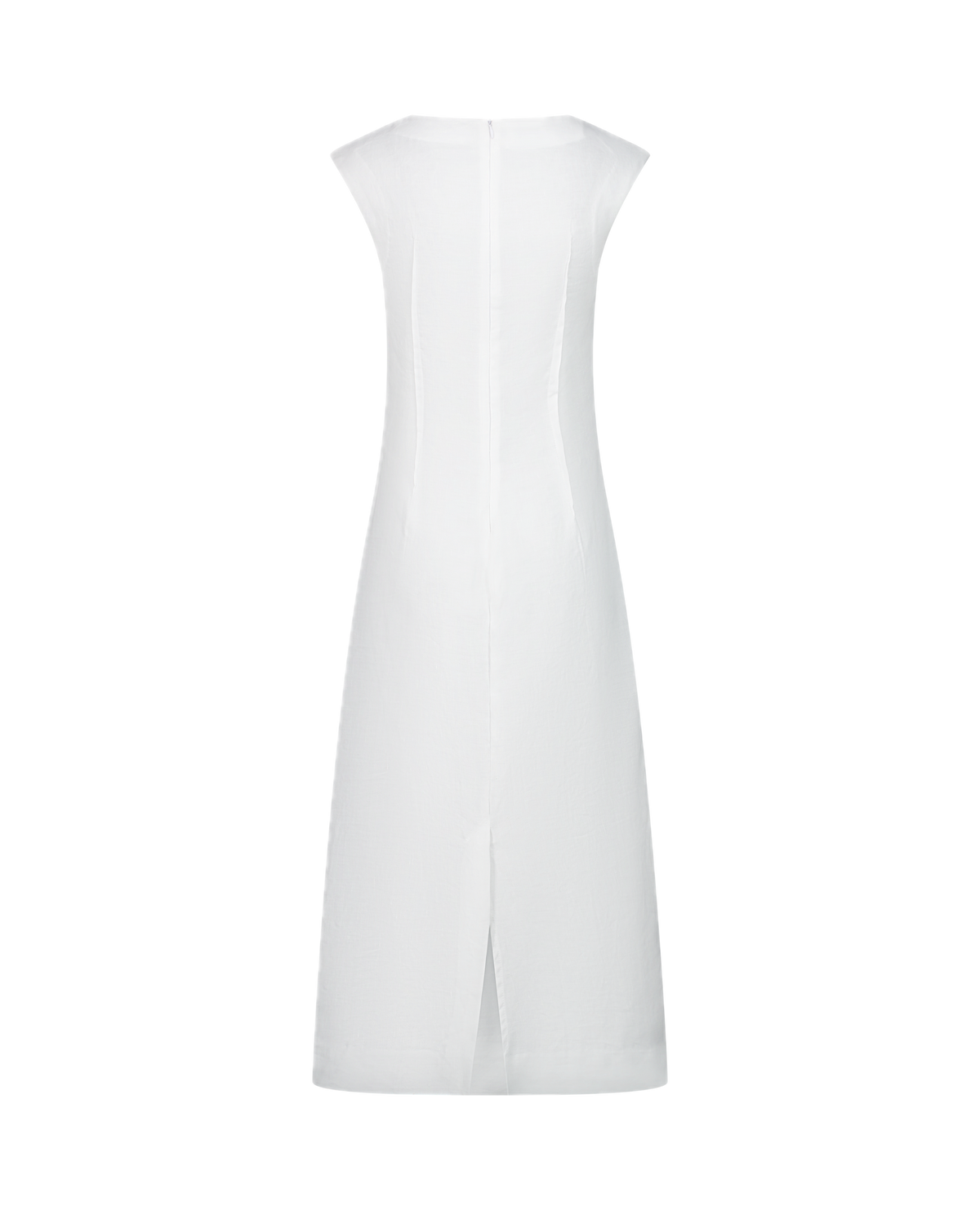 TANYA white textured cotton-linen canvas long dress, back view on model