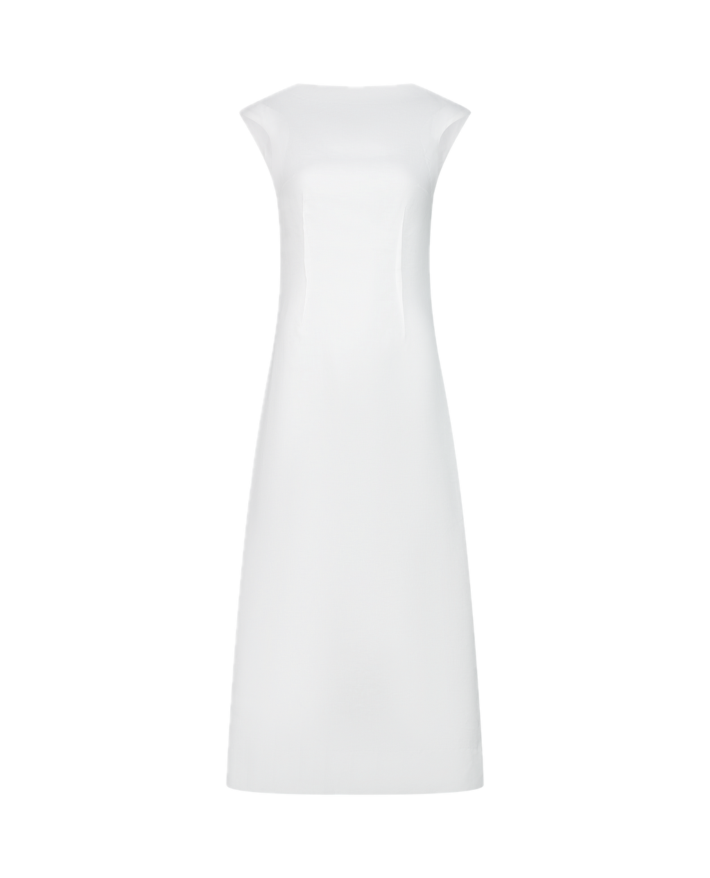 TANYA white textured cotton-linen canvas long dress, front view