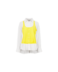 DOM silk patchwork shirt with trompe-l'œil appliqué, front view