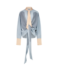 LAVA silk top with lavallière knot collar, front view
