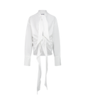 LAVA white cotton-linen canvas top with lavallière collar, front view