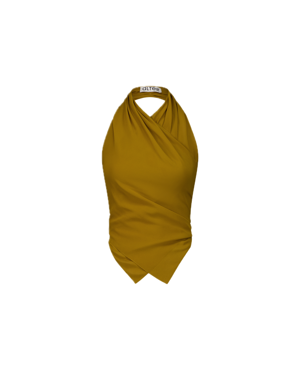 PIPAS golden brown silk crêpe backless wrap top, front view 