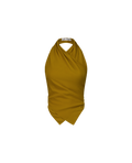 PIPAS golden brown silk crêpe backless wrap top, front view 