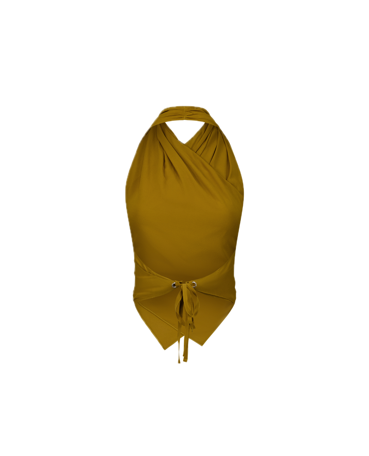 PIPAS golden brown silk crêpe backless wrap top, back view