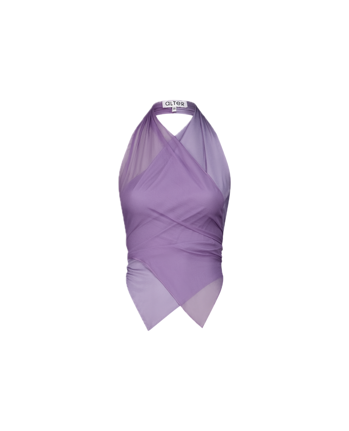 PIPAS fluid twill backless wrap top, front view