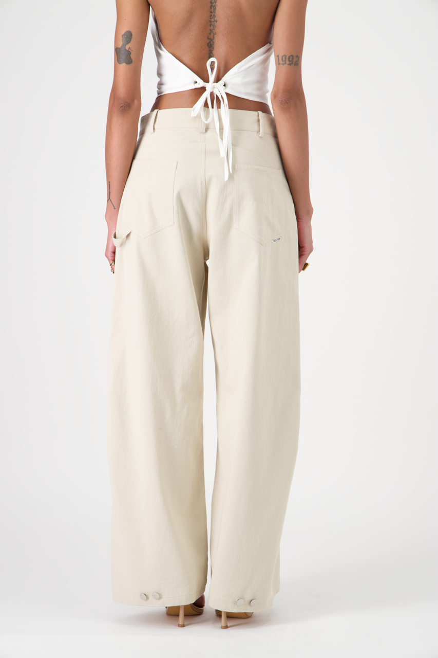 BILLY cotton gabardine workwear trousers, back view on model
