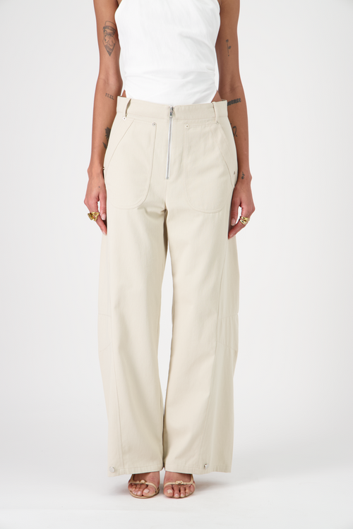 BILLY cotton gabardine workwear trousers, front view on model