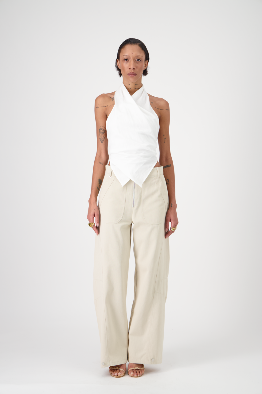 BILLY cotton gabardine workwear trousers, front view on model
