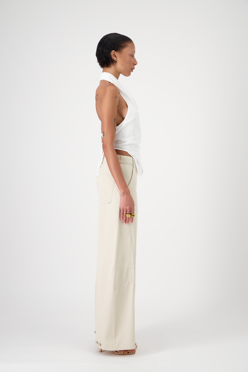 BILLY cotton gabardine workwear trousers, side view on model