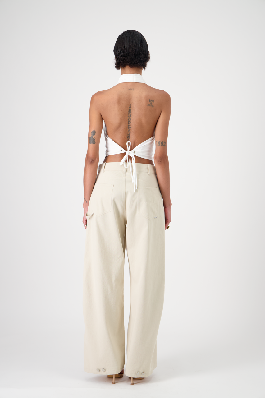 BILLY cotton gabardine workwear trousers, back view on model