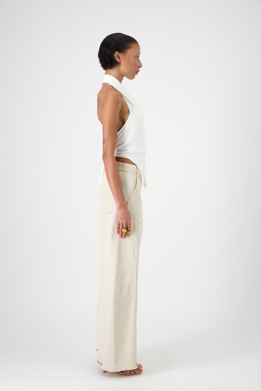 BILLY cotton gabardine workwear trousers, side view on model