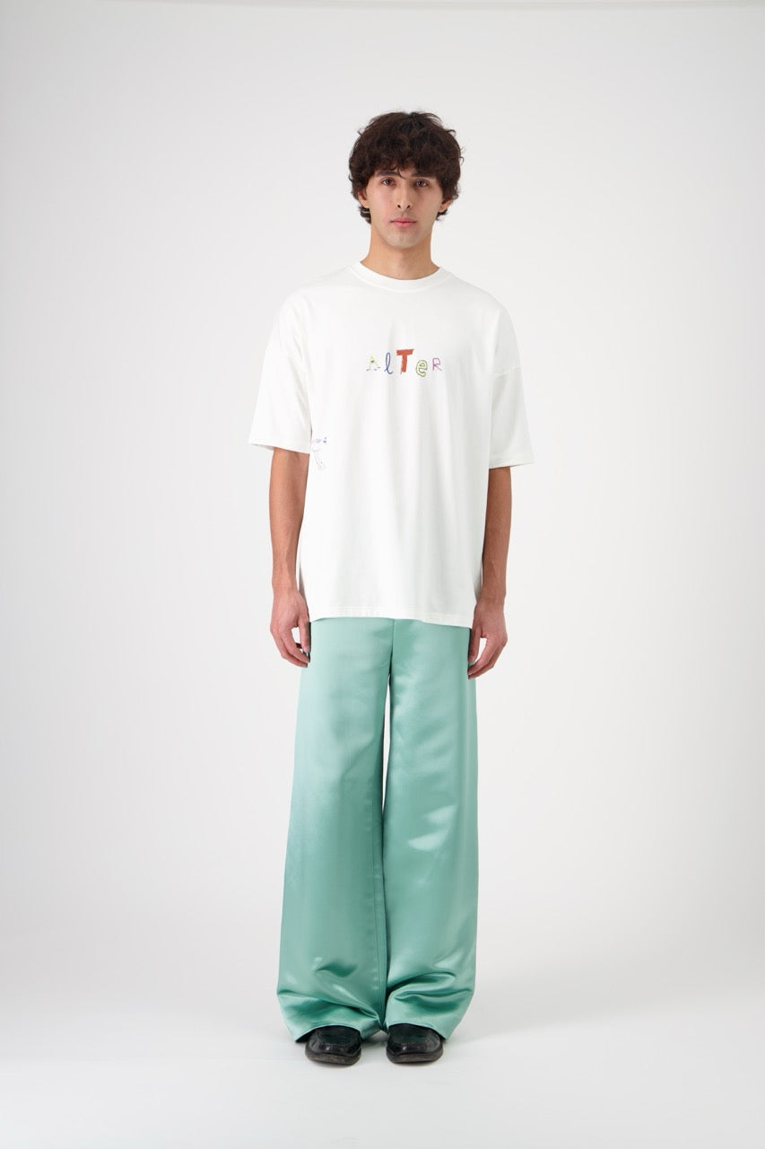 SUN oversized unisex cotton and SeaCell T-shirt, large front view on man model