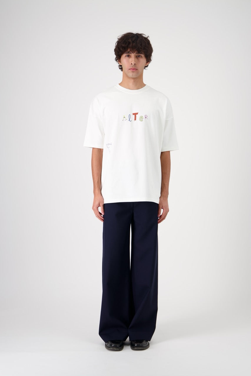 SUN oversized unisex cotton and SeaCell T-shirt, front view on man model, dark pants