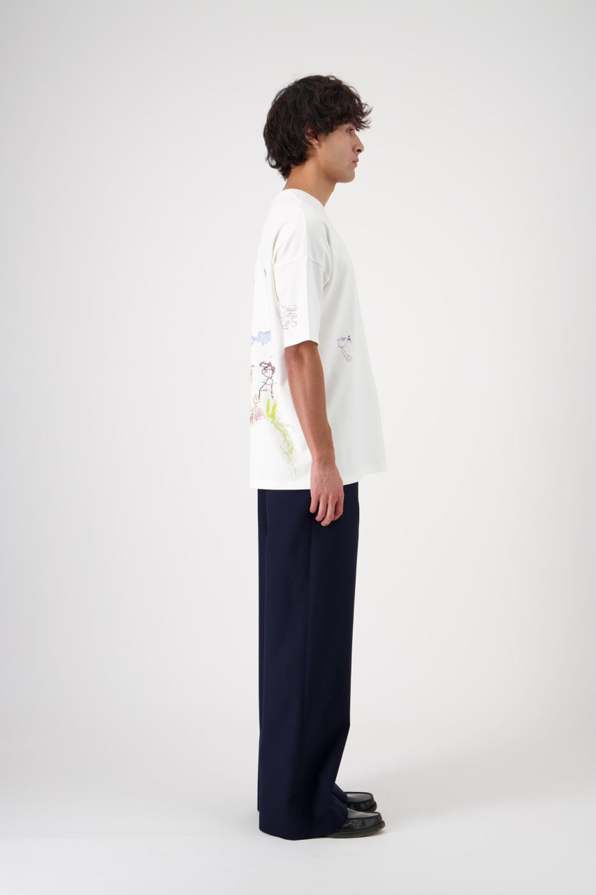 SUN oversized unisex cotton and SeaCell T-shirt, side view on man model, dark pants