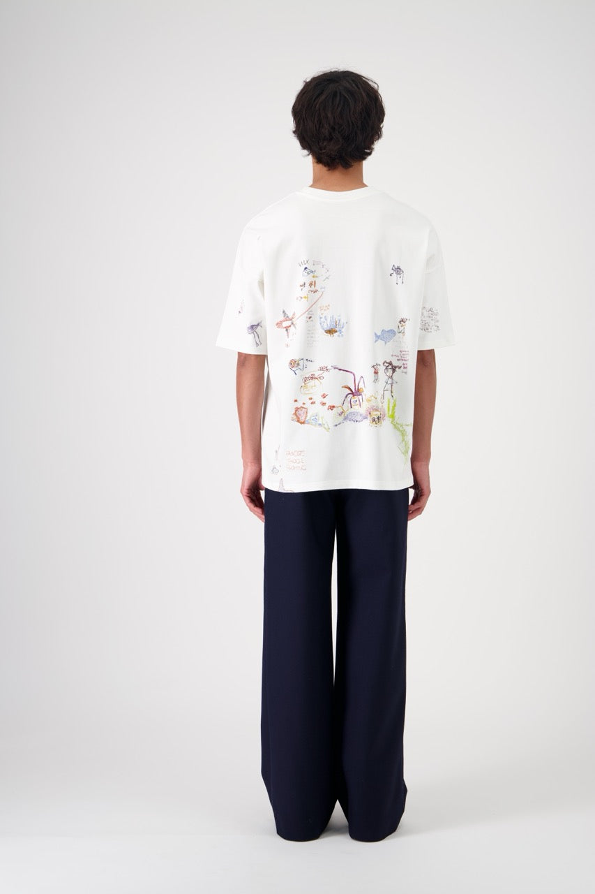 SUN oversized unisex cotton and SeaCell T-shirt, back view on man model, dark pants