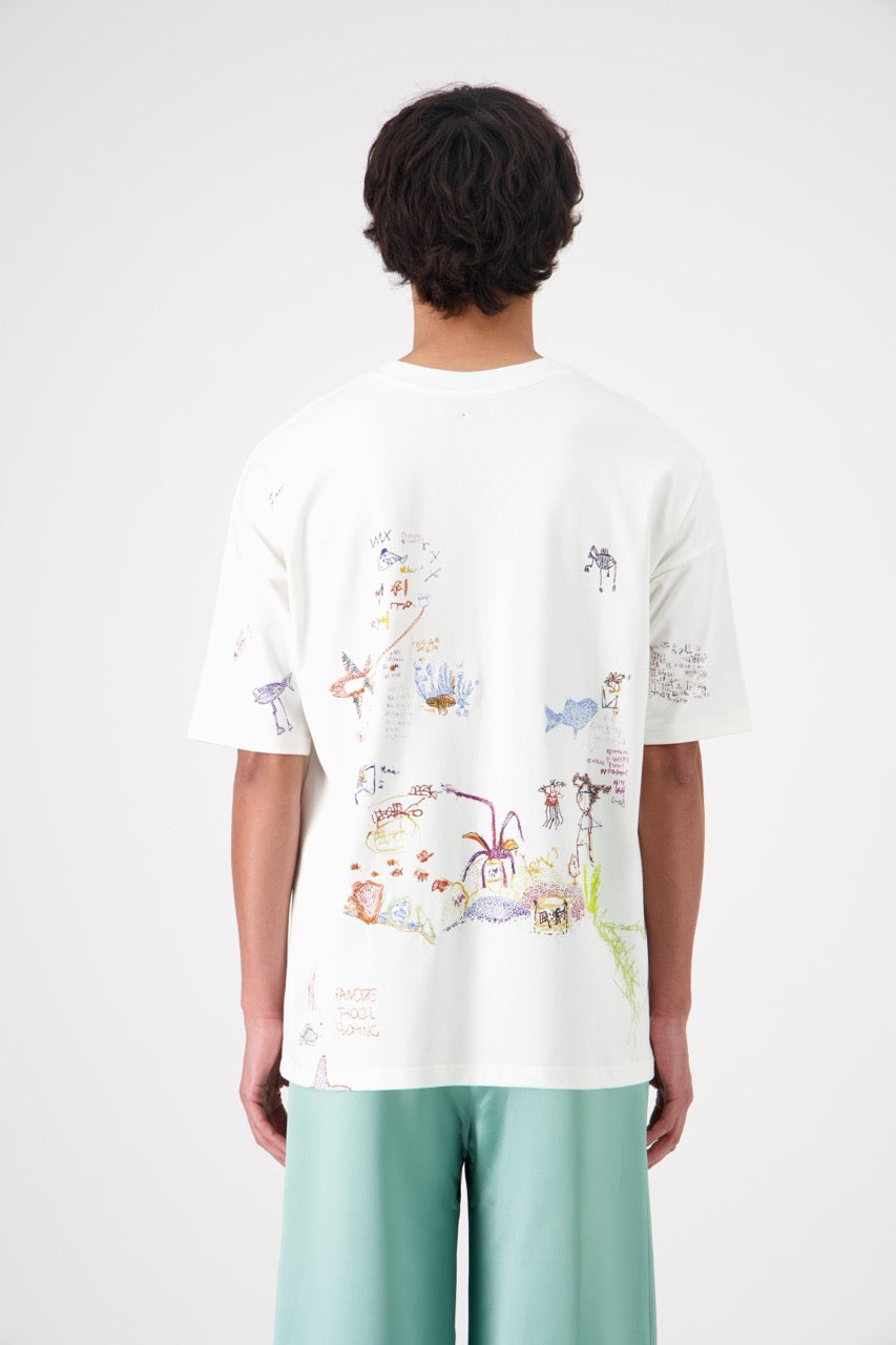 SUN oversized unisex cotton and SeaCell T-shirt, back view on man model
