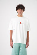 SUN oversized unisex cotton and SeaCell T-shirt, front view on  man model