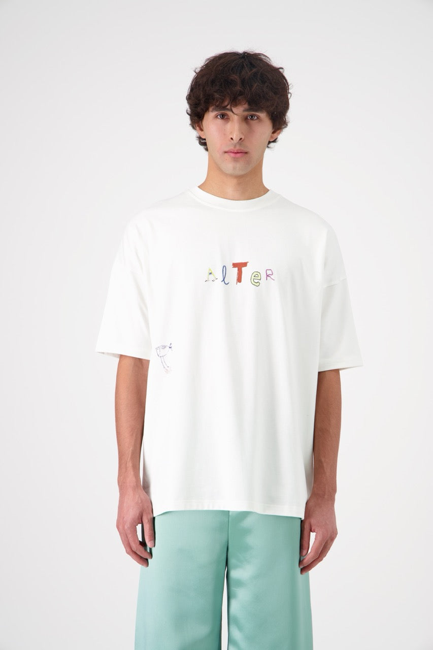 SUN oversized unisex cotton and SeaCell T-shirt, front view on  man model