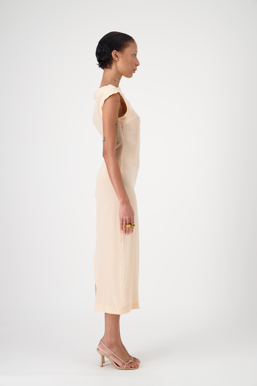 TANYA light silk muslin long dress, side view on model