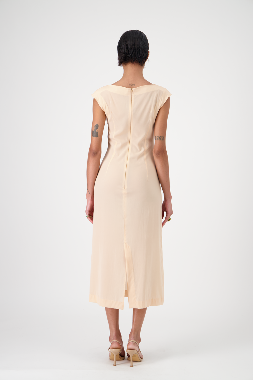 TANYA light silk muslin long dress, back view on model