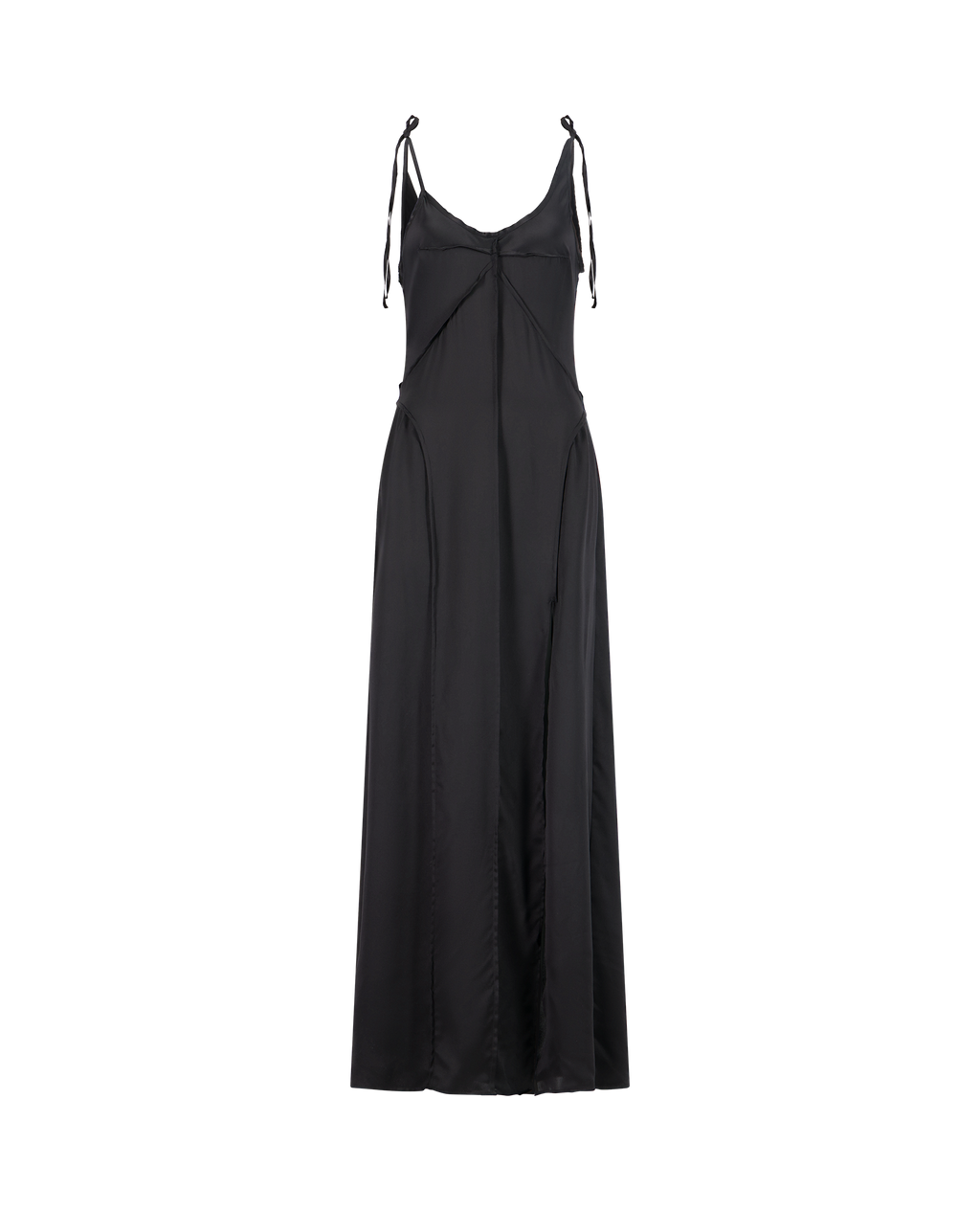 ODREY black silk dress with asymmetrical straps, front view