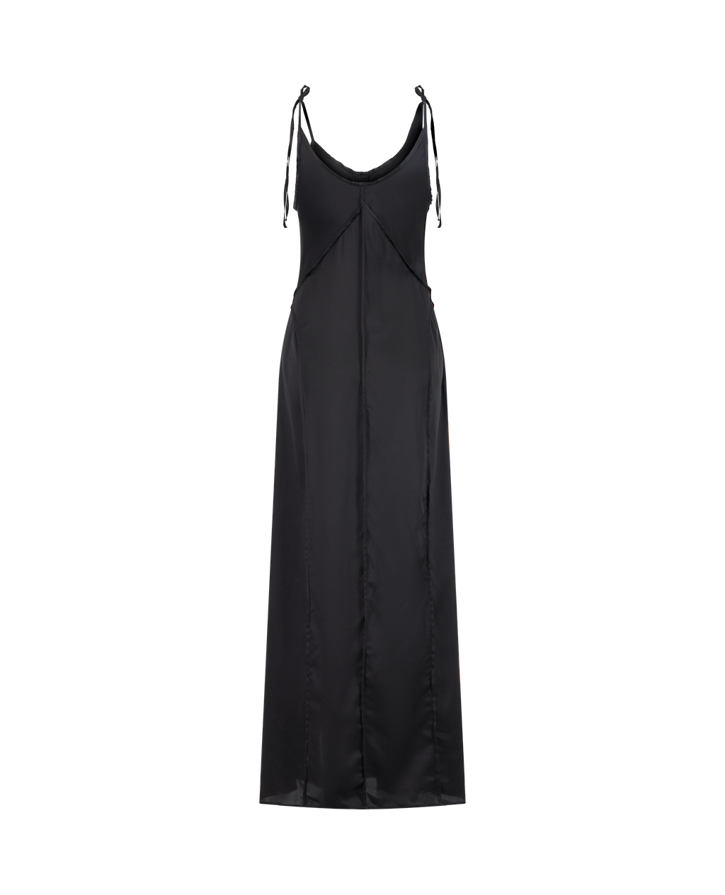 ODREY black silk dress with asymmetrical straps, back view