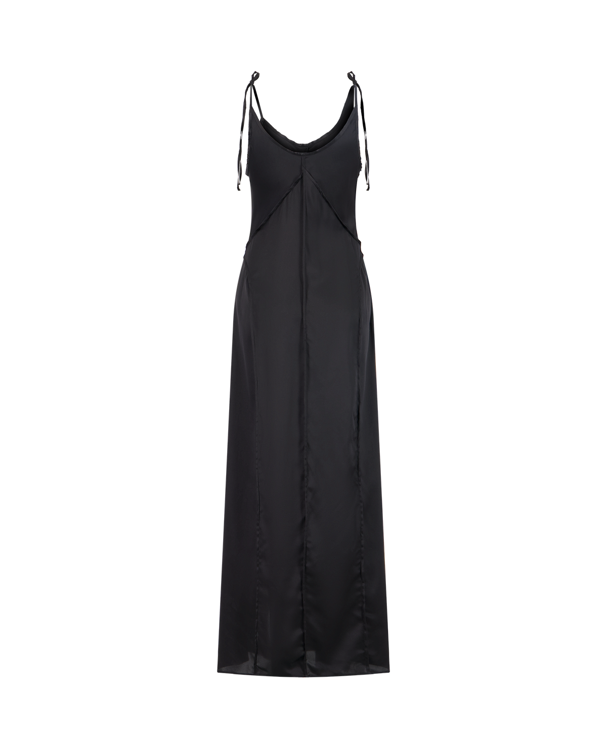 ODREY black silk dress with asymmetrical straps, back view