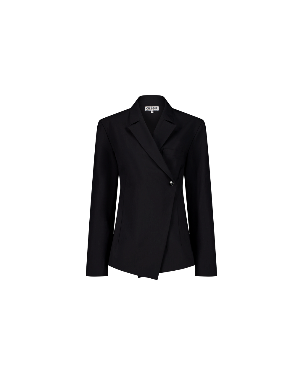 MONA stretch gabardine blazer with open back, front view