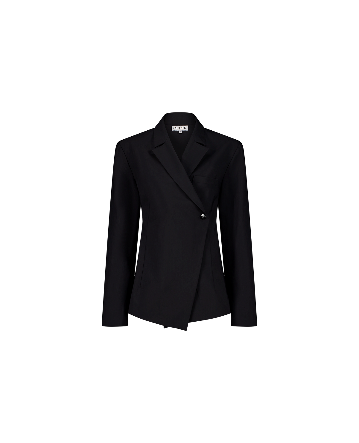 MONA stretch gabardine blazer with open back, front view