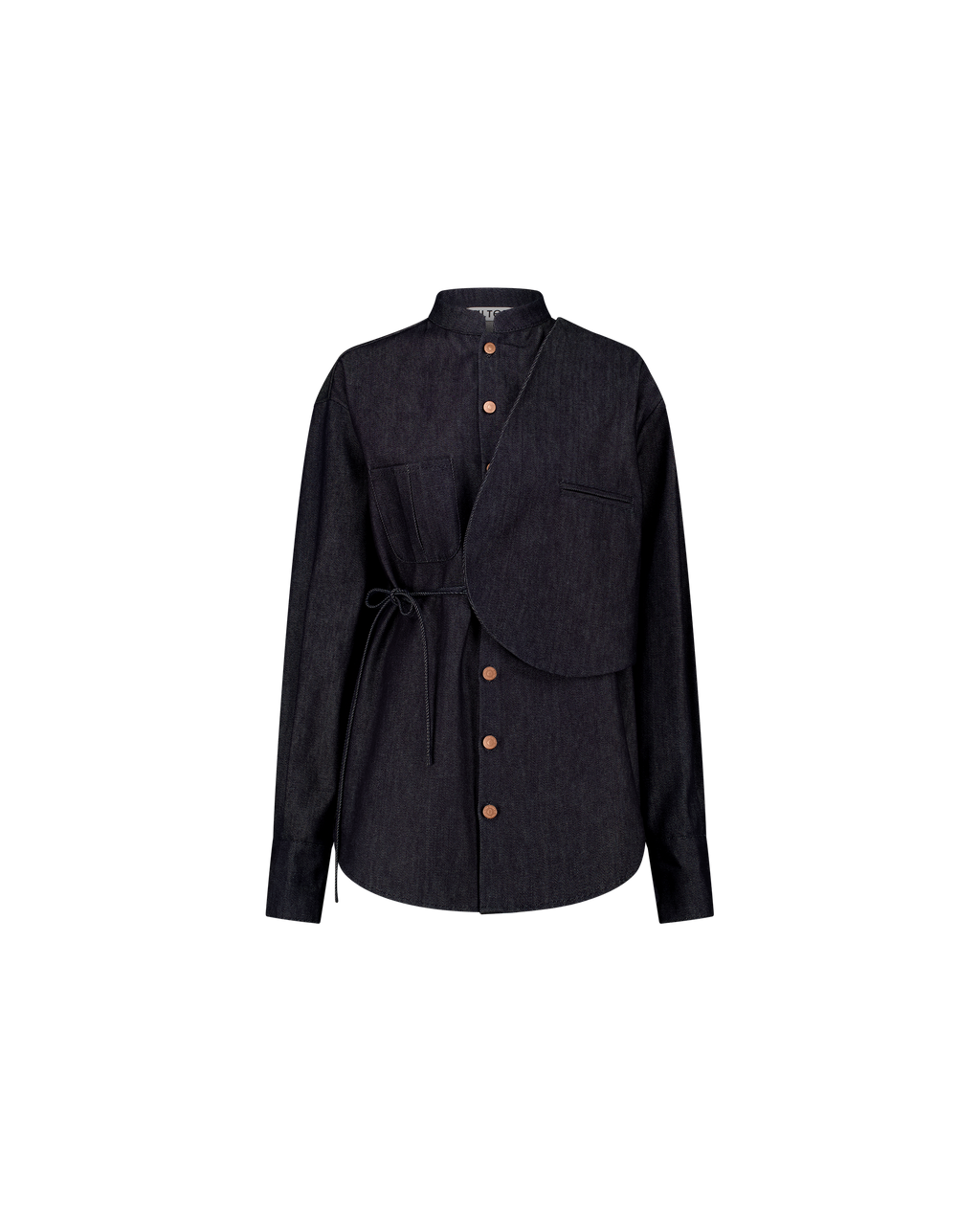 WILL cotton denim shirt with Mandarin collar, front view