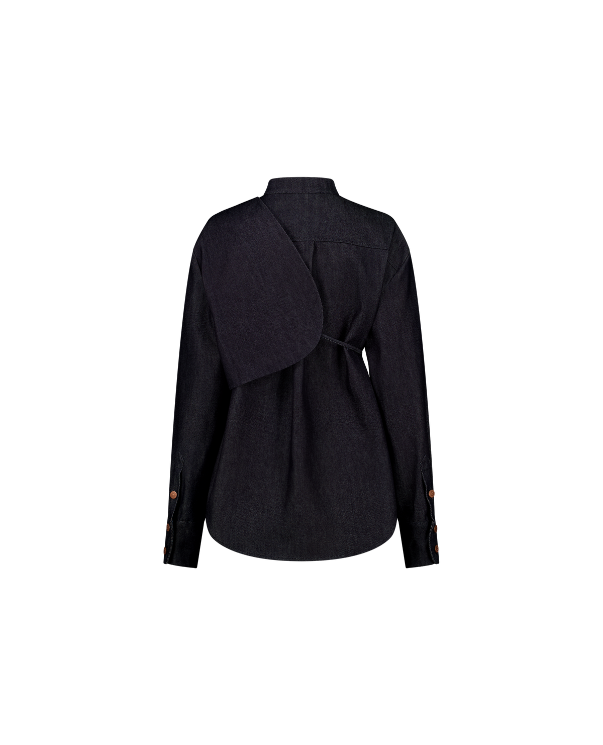 WILL cotton denim shirt with Mandarin collar, back view